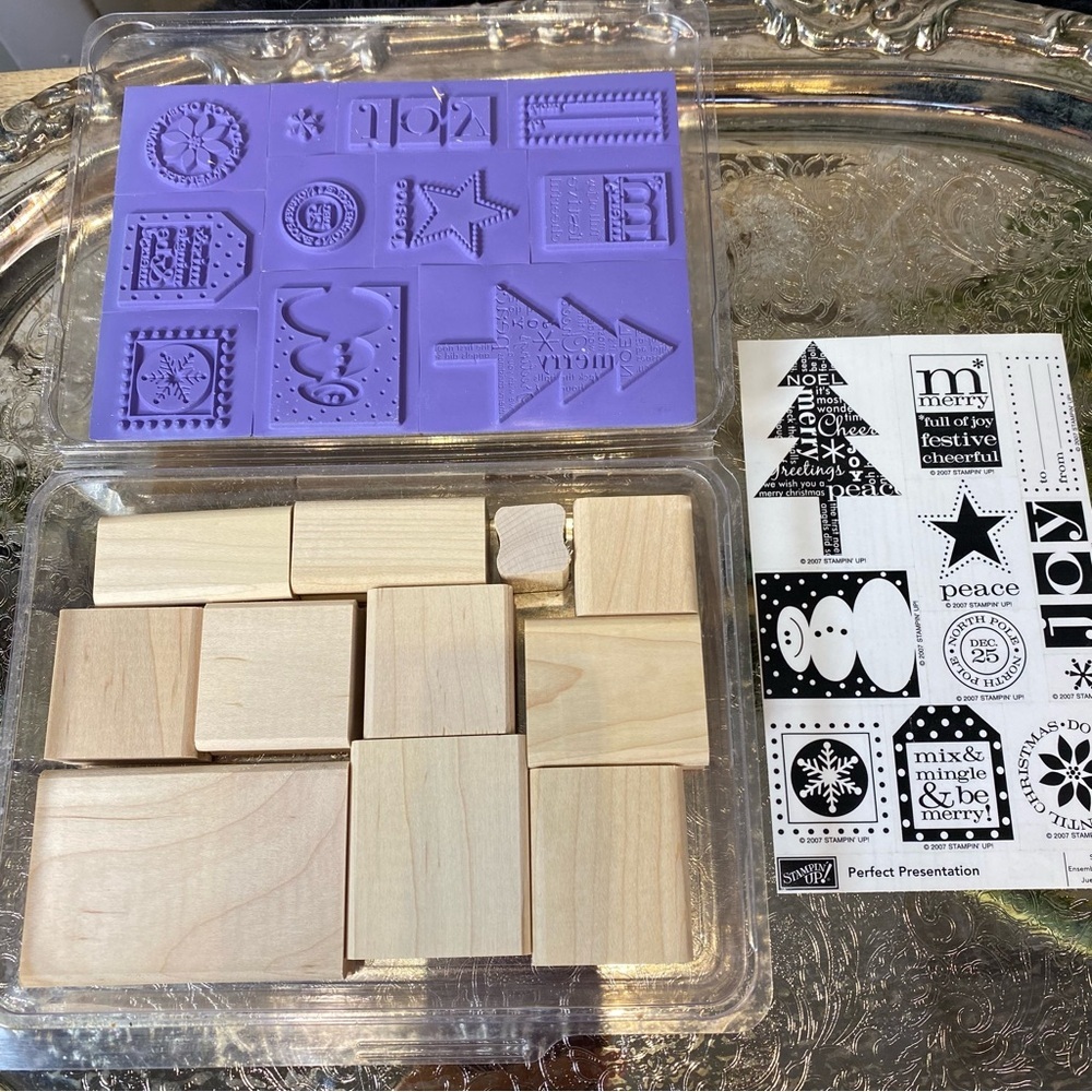 2007 Stampin Up Perfect Presentation 11pc Retired Tree Snowman Merry Joy tag NEW